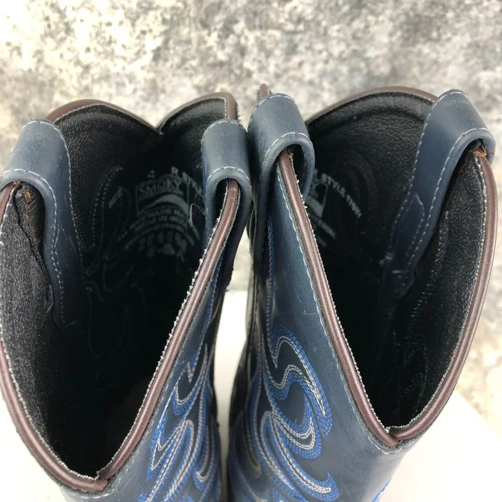 Smoky Mountain Kids Size 4 Monterey Western Brown Navy Blue Faux Leather Boots